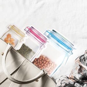 ASTER 20pcs Reusable Mason Jar Ziplock Bags Storage for Food Snack Sandwich, Airtight Seal Leak Proof Food Bag, Resealable Zipper Bottles Shaped Baggies for Kitchen Travel Camping and Kids