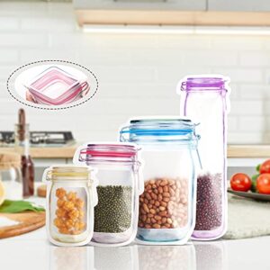 ASTER 20pcs Reusable Mason Jar Ziplock Bags Storage for Food Snack Sandwich, Airtight Seal Leak Proof Food Bag, Resealable Zipper Bottles Shaped Baggies for Kitchen Travel Camping and Kids