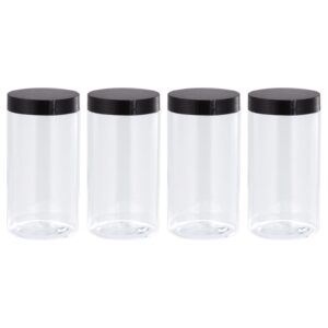uxcell round plastic jars with black screw top lid, 17oz/ 500ml wide-mouth clear empty containers for storage, organizing, 4pcs