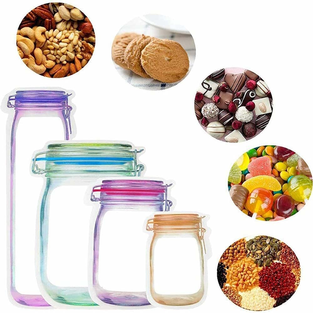 Reusable Mason Bottle Ziplock Bags, 10/20/40/80mason jar ziplock bags, Food Storage Fresh and Leak Proof Bags for Kitchen Camping Picnic Organizer (10Pcs)