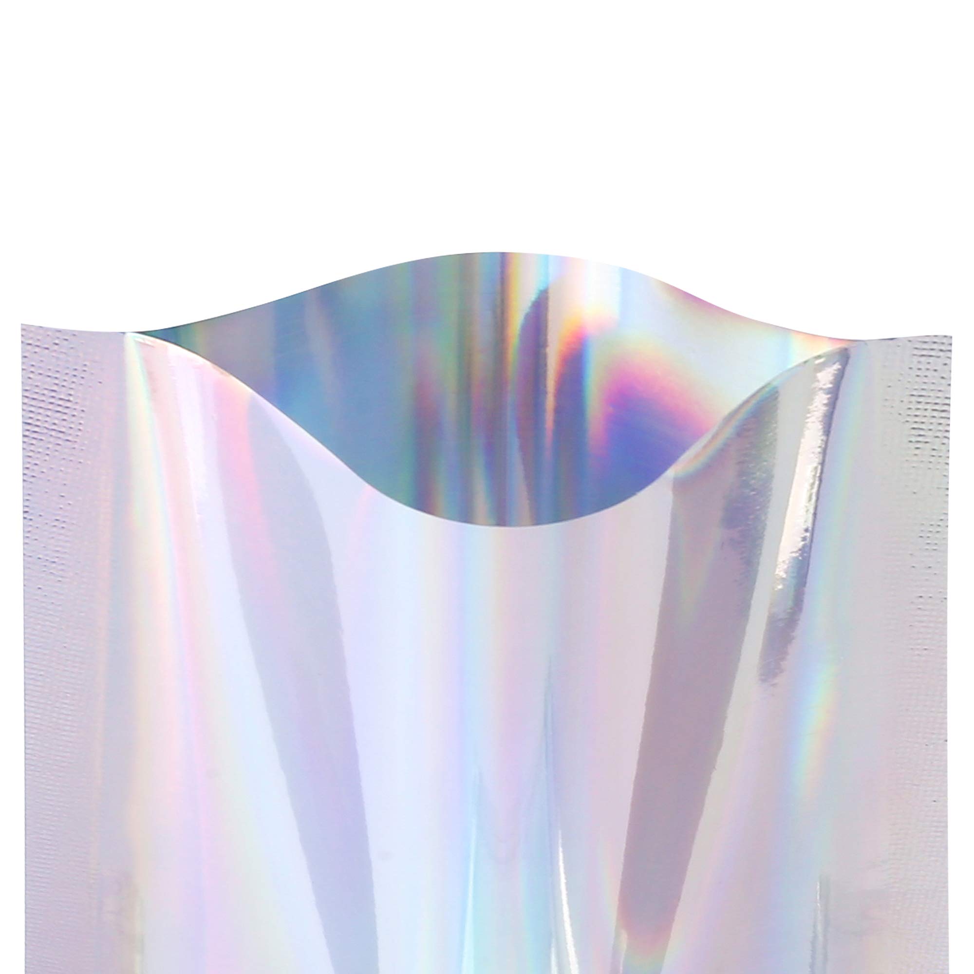 QQ Studio 100 PCS Metallic Mylar Foil Open Top Sealable Bags (10x15cm(3.9x5.9"), 100x Holographic)