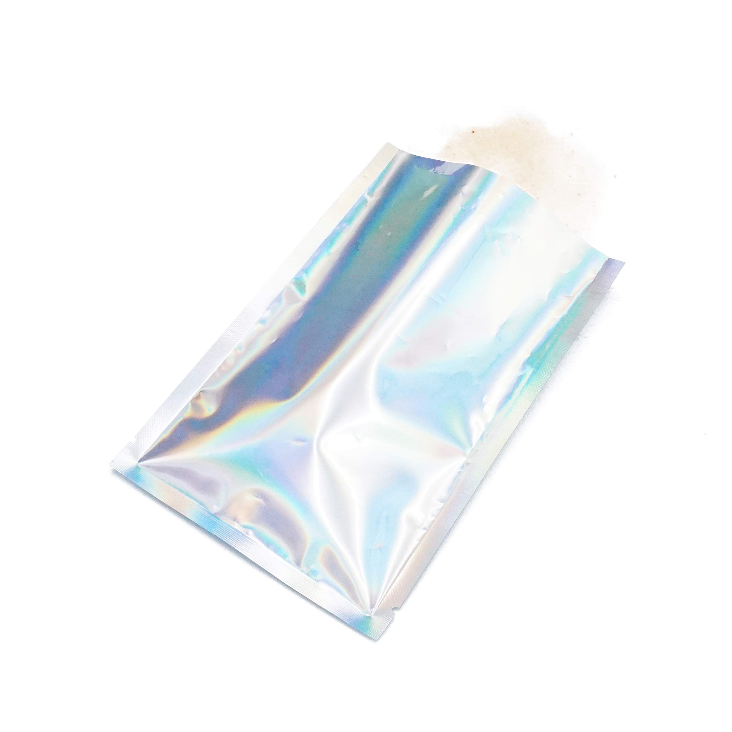 QQ Studio 100 PCS Metallic Mylar Foil Open Top Sealable Bags (10x15cm(3.9x5.9"), 100x Holographic)