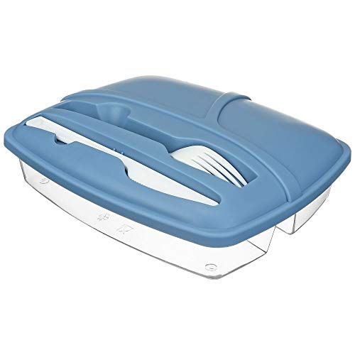 Travel Food Carrying Set w/ Fork and Knife - Southern Homewares - 3 Sections for Leftovers, Salad, and Other Food