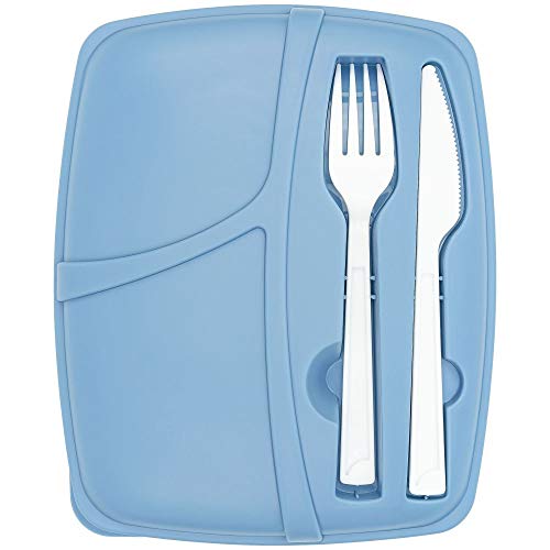 Travel Food Carrying Set w/ Fork and Knife - Southern Homewares - 3 Sections for Leftovers, Salad, and Other Food