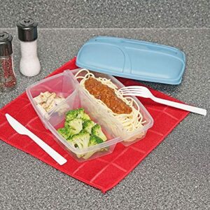 Travel Food Carrying Set w/ Fork and Knife - Southern Homewares - 3 Sections for Leftovers, Salad, and Other Food