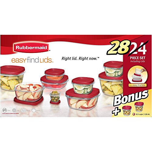 Rubbermaid Easy Find Lids Food Storage Container, 28-Piece Bonus Set, Red