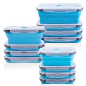 annaklin collapsible food storage containers with lid, bundle of 3 sizes, 12 pack, kitchen stacking silicone collapsible meal prep container set for leftover, microwave freezer dishwasher safe, blue