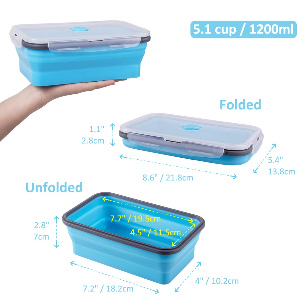 Annaklin Collapsible Food Storage Containers with Lid, Bundle of 3 Sizes, 12 Pack, Kitchen Stacking Silicone Collapsible Meal Prep Container Set for Leftover, Microwave Freezer Dishwasher Safe, Blue