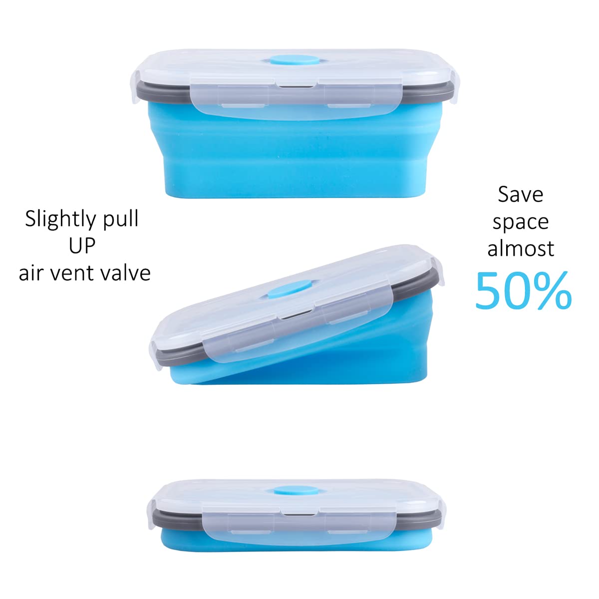 Annaklin Collapsible Food Storage Containers with Lid, Bundle of 3 Sizes, 12 Pack, Kitchen Stacking Silicone Collapsible Meal Prep Container Set for Leftover, Microwave Freezer Dishwasher Safe, Blue