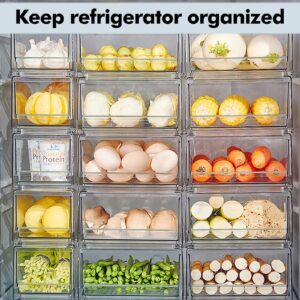 elabo 32 Grid Large Capacity Egg Holder for Refrigerator, Stackable Refrigerator Organizer Drawers with Removable Drain Tray, Fridge Organizer Bins, Pull Out Food Storage Container Bins with Drawers