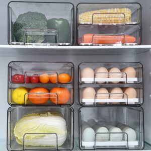 elabo 32 Grid Large Capacity Egg Holder for Refrigerator, Stackable Refrigerator Organizer Drawers with Removable Drain Tray, Fridge Organizer Bins, Pull Out Food Storage Container Bins with Drawers