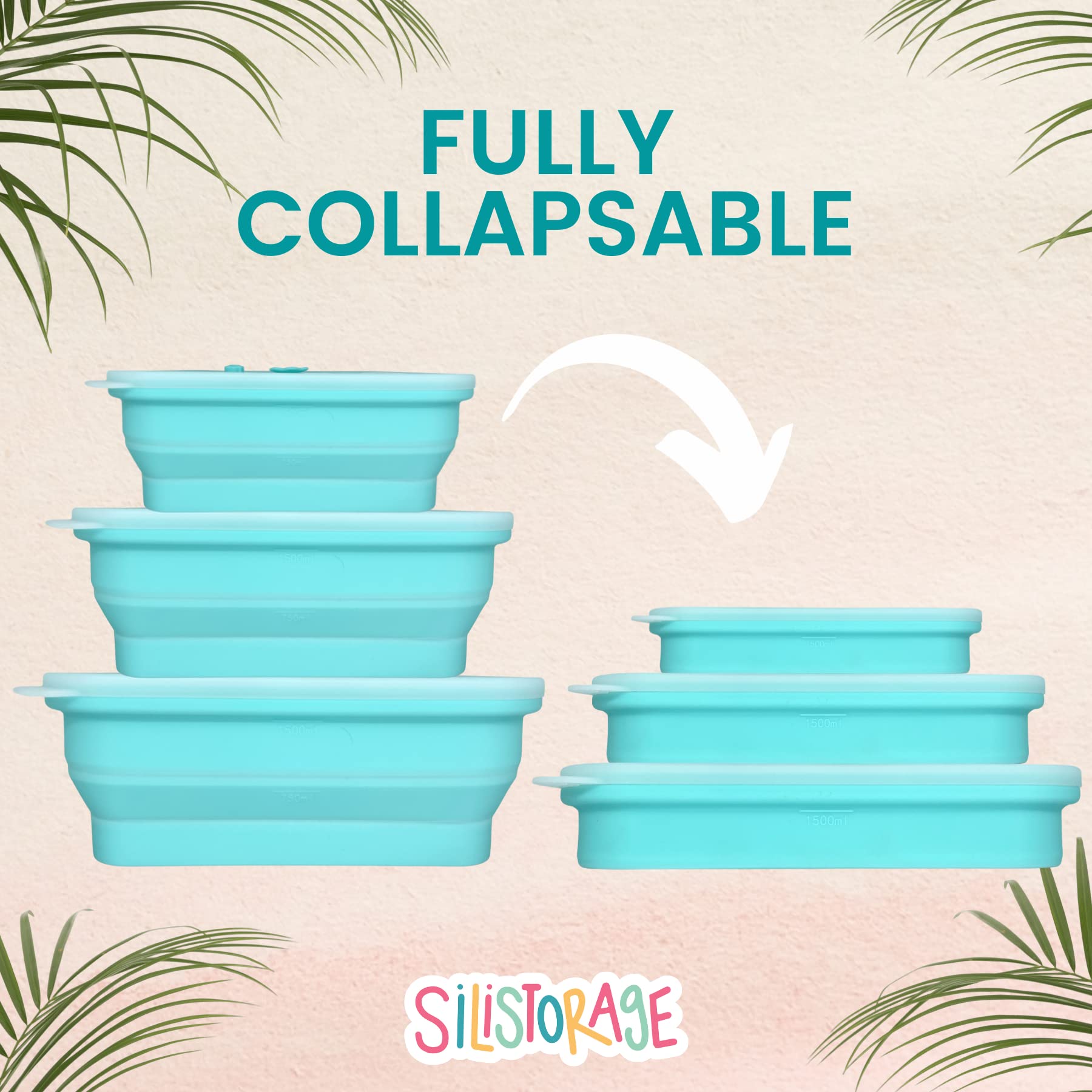 SiliStorage Set of Three Rectangular Collapsible Food Storage Containers with Airtight Flexible Lids - BPA Free, Compact, Oven, Microwave and Freezer Safe (Square Set)