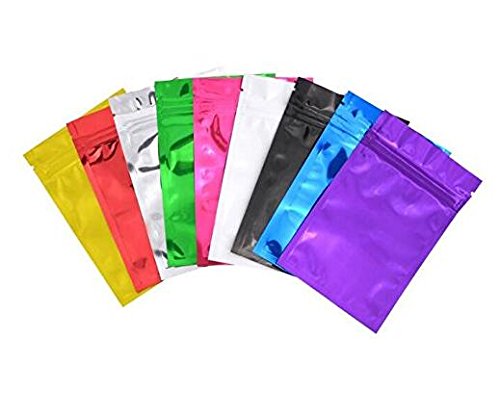 100 PCS Colorful Self Sealing Vacuum Aluminum Foil Packaging Bags Ziplock Mylar Packing Pouch Wholesale Heat Sealing Food Grade Sample Storage Bags Pouches Perfect for Sample Giveaway (7.5 * 6.5cm)