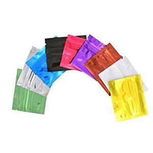 100 PCS Colorful Self Sealing Vacuum Aluminum Foil Packaging Bags Ziplock Mylar Packing Pouch Wholesale Heat Sealing Food Grade Sample Storage Bags Pouches Perfect for Sample Giveaway (7.5 * 6.5cm)