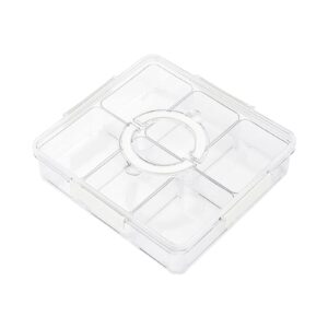 ＫＬＫＣＭＳ snack container divided food storage container clear 6 grids with handle lid, divided seasoning box, dried fruit plate for nuts cookies