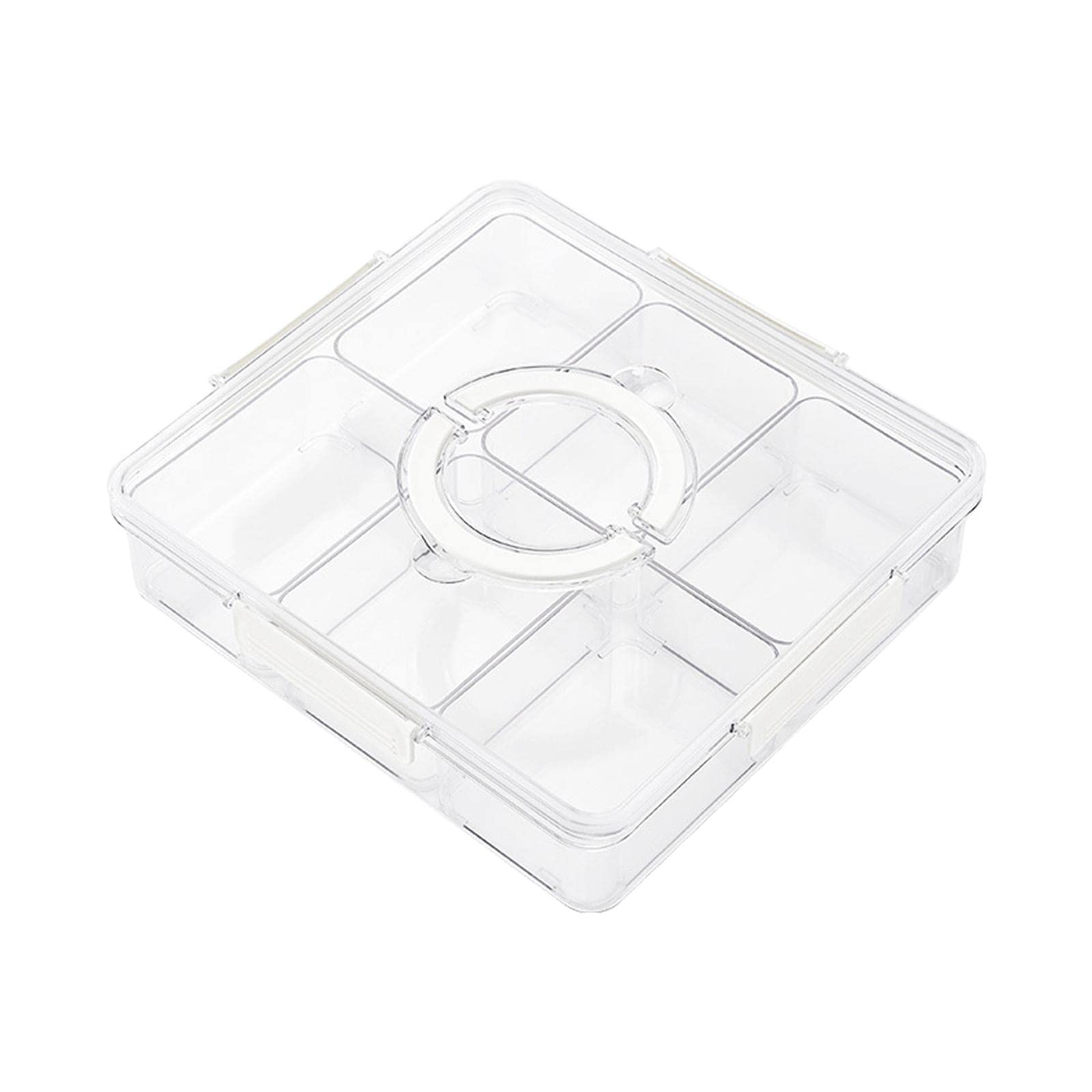 ＫＬＫＣＭＳ Snack Container Divided Food Storage Container Clear 6 Grids with Handle Lid, Divided Seasoning Box, Dried Fruit Plate for nuts Cookies