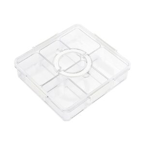 ＫＬＫＣＭＳ Snack Container Divided Food Storage Container Clear 6 Grids with Handle Lid, Divided Seasoning Box, Dried Fruit Plate for nuts Cookies