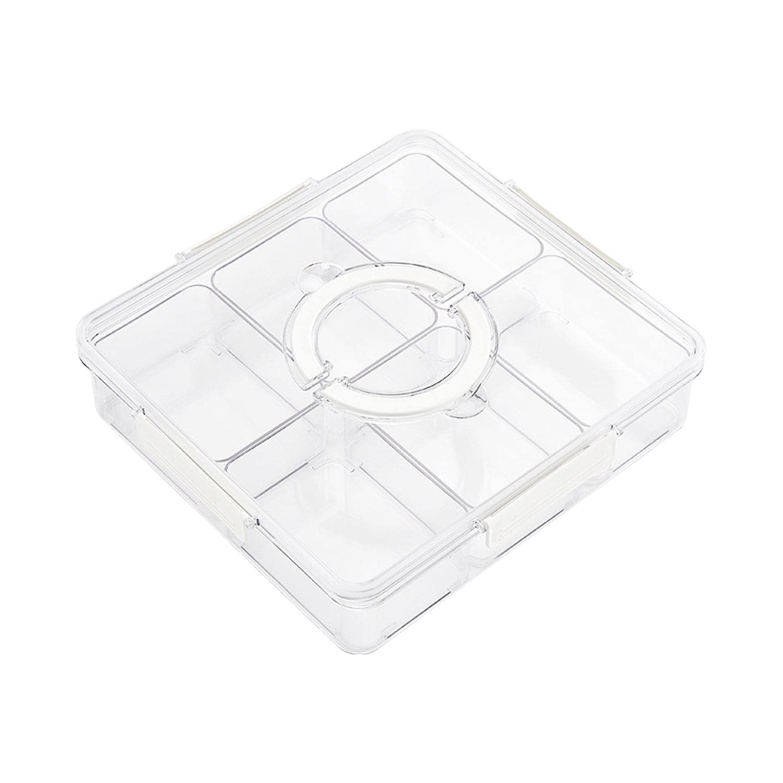 ＫＬＫＣＭＳ Snack Container Divided Food Storage Container Clear 6 Grids with Handle Lid, Divided Seasoning Box, Dried Fruit Plate for nuts Cookies