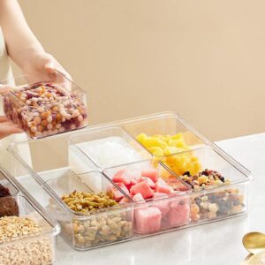 ＫＬＫＣＭＳ Snack Container Divided Food Storage Container Clear 6 Grids with Handle Lid, Divided Seasoning Box, Dried Fruit Plate for nuts Cookies