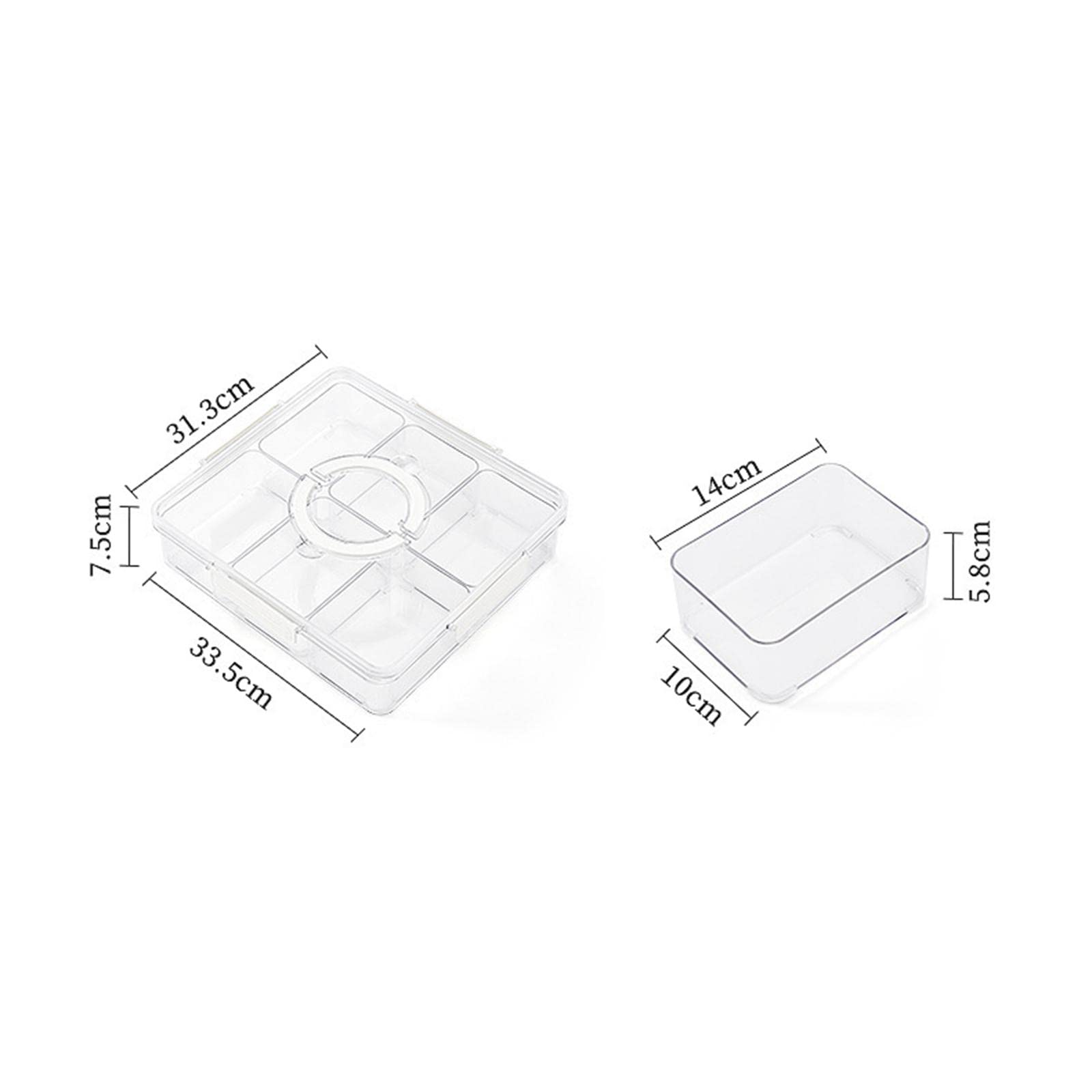 ＫＬＫＣＭＳ Snack Container Divided Food Storage Container Clear 6 Grids with Handle Lid, Divided Seasoning Box, Dried Fruit Plate for nuts Cookies