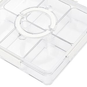 ＫＬＫＣＭＳ Snack Container Divided Food Storage Container Clear 6 Grids with Handle Lid, Divided Seasoning Box, Dried Fruit Plate for nuts Cookies