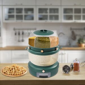 DYNAMI 7-in-1 Cereal Storage Container, Double Layer 360° Rotating Grain Storage Food Dispenser,Large 19Lbs Airtight Food Storage Container for Grain, Beans, Rice (Dark Green)