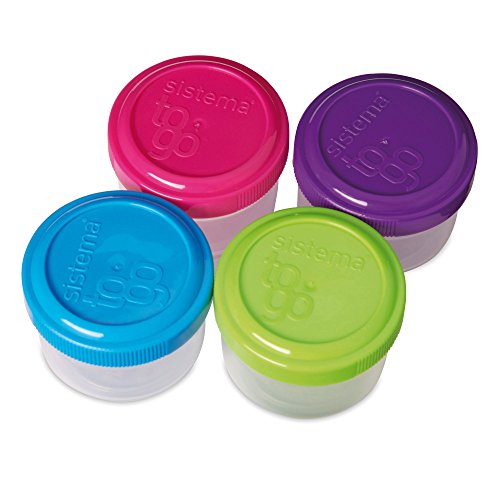 Sistema To Go Collection 1.18 Oz. Salad Dressing Containers, Pink/Green/Blue/Purple, 4 Pack & To Go Collection Breakfast Bowl Food Storage Container, 17.9 oz./0.5 L, Color Received May Vary
