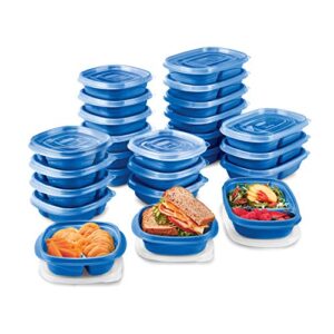 rubbermaid 50-piece food storage containers with lids for lunch, meal prep, and leftovers, dishwasher safe, set of 25, marine blue