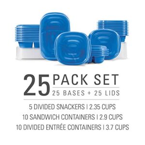 Rubbermaid 50-Piece Food Storage Containers with Lids for Lunch, Meal Prep, and Leftovers, Dishwasher Safe, Set of 25, Marine Blue