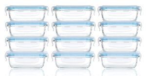 m mcirco [12-pack, 6.3oz] small glass food storage containers, small glass containers with lids, small glass jars for snacks, dips, sauces, bpa free, freezer, microwave & dishwasher friendly, blue