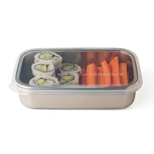 u konserve stainless steel rectangle food storage bento box container, leak proof silicone lid dishwasher safe - plastic free, (25oz clear)