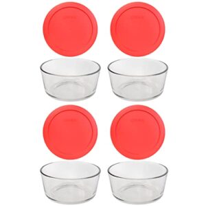pyrex storage 4-cup round dish with red plastic cover, clear (case of 4 containers), 4 pack