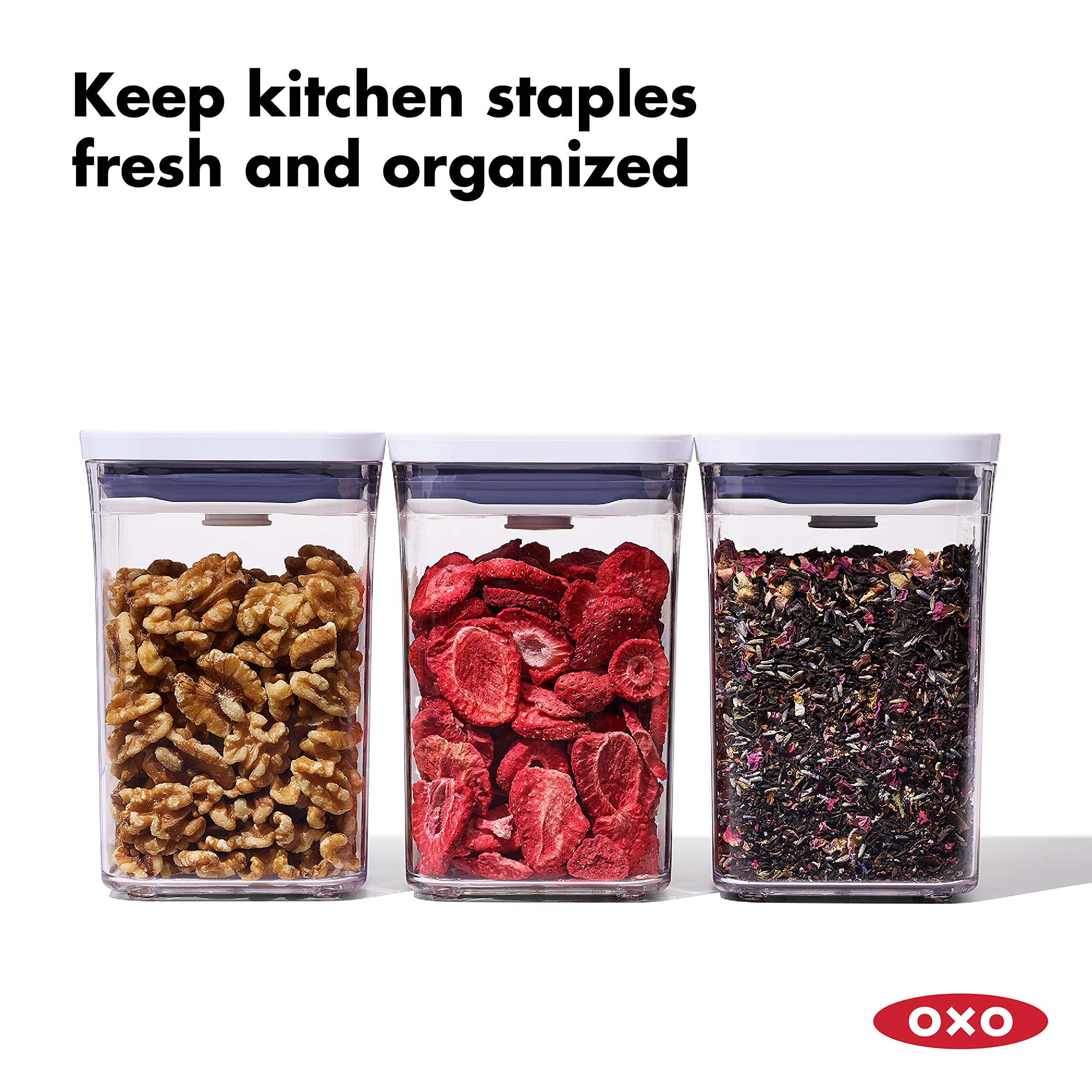 OXO Good Grips POP Container Set (3-PC Small Square Short + 1.7 Qt Rectangle) | White/Grey