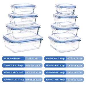 Vtopmart 16 Pieces Glass Meal Prep Container with Lids, Snapware Lunch Containers for Food Storage, Airtight Kitchen Container for Leftover, Microwave, Oven, Freezer and Dishwasher Safe, BPA Free