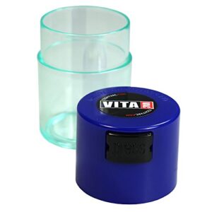 Vitavac - 5g to 20 grams Airtight Multi-Use Vacuum Seal Portable Storage Container for Dry Goods, Food, and Herbs - Dark Blue Cap & Clear Body