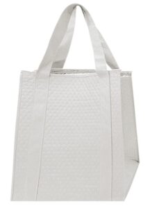 gift expressions insulated reusable grocery food bag w/bottom board, large,zippered top, recycled materal … (6ct, grey)