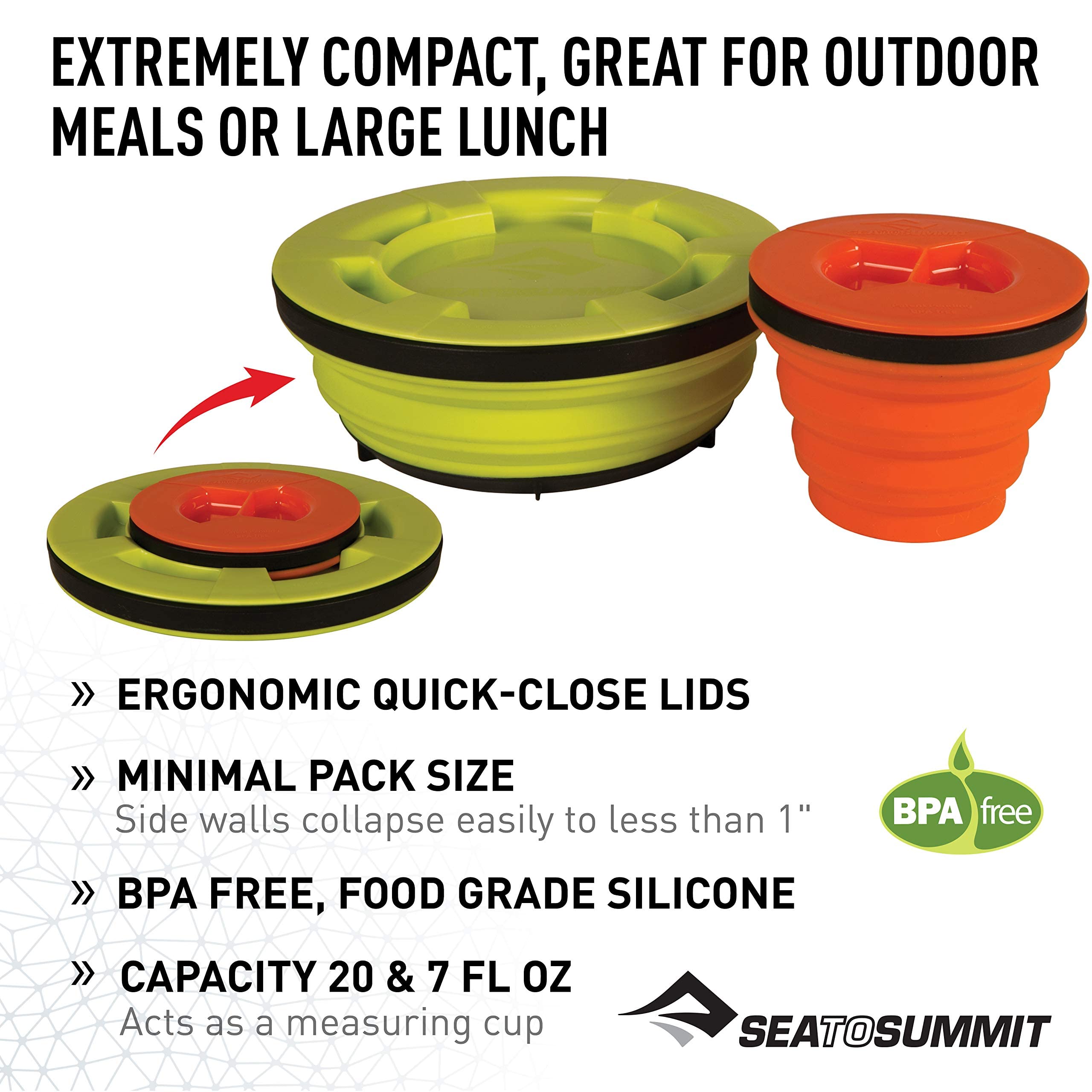 Sea to Summit X-Seal & Go Collapsible Food Storage Container, 2-Pack (S + L), Olive