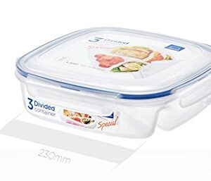 LocknLock Easy Essentials On the Go Meals Square Lunch Box Food Storage, 3 Divided Lunch box, 50-Ounce - Clear