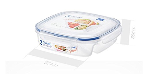 LocknLock Easy Essentials On the Go Meals Square Lunch Box Food Storage, 3 Divided Lunch box, 50-Ounce - Clear