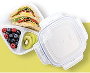 LocknLock Easy Essentials On the Go Meals Square Lunch Box Food Storage, 3 Divided Lunch box, 50-Ounce - Clear