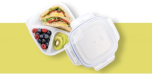 LocknLock Easy Essentials On the Go Meals Square Lunch Box Food Storage, 3 Divided Lunch box, 50-Ounce - Clear