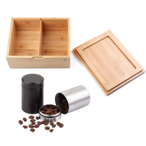 safedelux bamboo wooden decorative box and aluminum storage jar