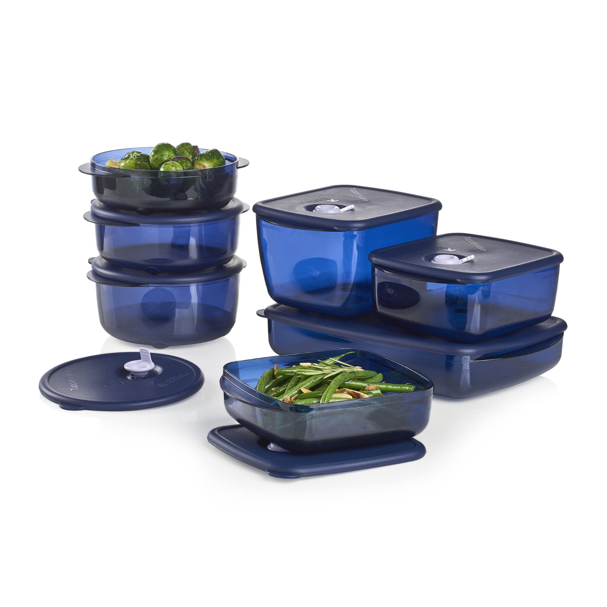 Tupperware Brand Vent ‘N Serve 7 Container Set - Prep, Freeze & Reheat Meals + Lids - Dishwasher, Microwave & Freezer Safe - BPA Free