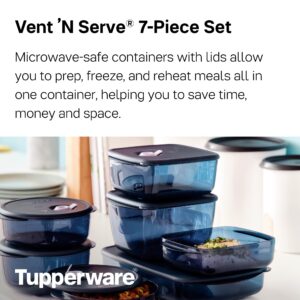 Tupperware Brand Vent ‘N Serve 7 Container Set - Prep, Freeze & Reheat Meals + Lids - Dishwasher, Microwave & Freezer Safe - BPA Free