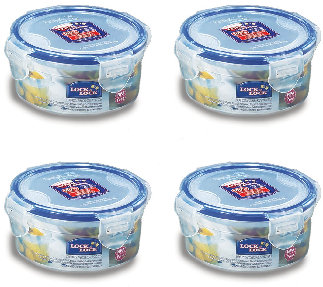 Lock & Lock Round Water Tight Food Container Snack Box, Set of 4, Clear