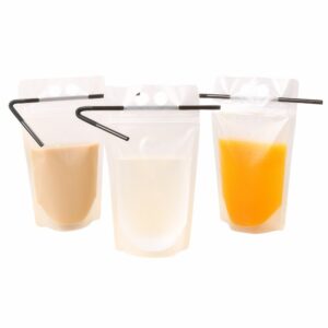 Muka 50 PCS 8 OZ Reusable Frosted Stand up Juice Pouches with Reusable Straws, Hand-held, 4 Mil