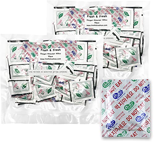 OXYGONE 400 CC [100 Packets] Premium Oxygen Absorbers for Food Storage, Oxygen Absorbers (2 Bag of 50 Packets) - ISO 9001 Certified Facility Manufactured