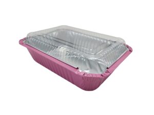 kitchendance colored nonstick aluminum foil food storage or take out baking pan with lid - 7x5 inches heavy duty aluminum pans perfect for baking, storing, and preparing food, 7650 (pink, 50)