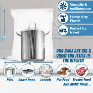 Clearly Elegant { 4 MILL } - EXTRA THICK Large Roaster Food Storage reclosable Bag, '' 5 Gallon Big Strong Clear HEAVY Plastic Bags, Easy Open & Close, Mil 18' x 24', 10 Pack