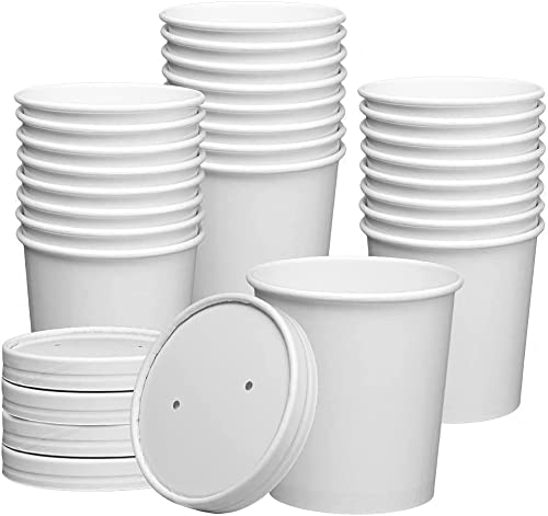 Mr Miracle 16 Ounce Soup / Frozen Dessert Containers with Lids in White. Pack of 25 Sets